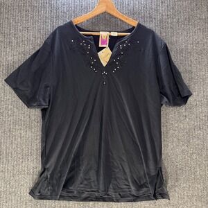 New Anthony Original Womens 1X Embellished Top Rhinestone Accents Short Sleeve‎